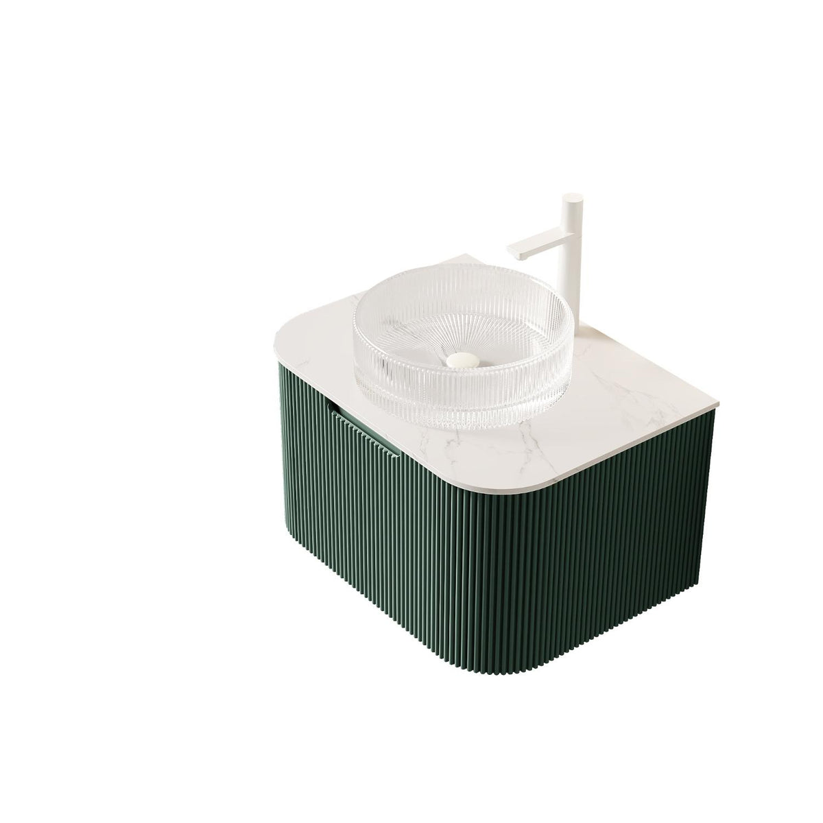24" Green Wood Floating Bathroom Vanity With White Sink - HomeRoots - Flyclothing LLC