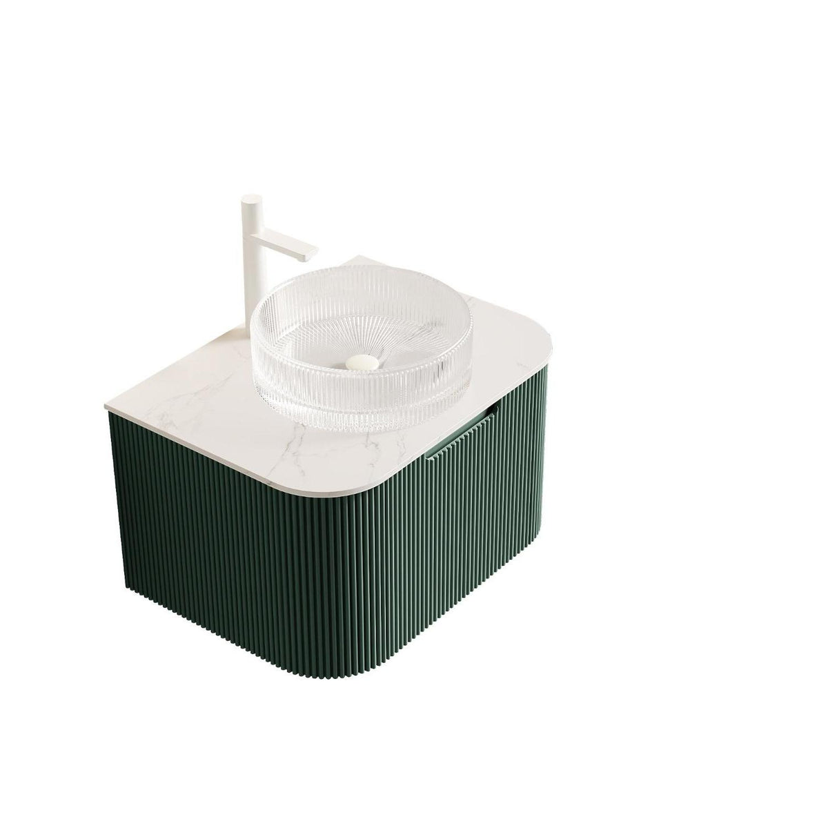 24" Green Wood Floating Bathroom Vanity With White Sink - HomeRoots - Flyclothing LLC
