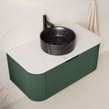36" Green Wood Floating Bathroom Vanity With Black Sink - HomeRoots - Flyclothing LLC