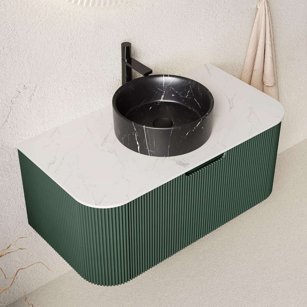 36" Green Wood Floating Bathroom Vanity With Black Sink - HomeRoots - Flyclothing LLC