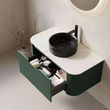 36" Green Wood Floating Bathroom Vanity With Black Sink - HomeRoots - Flyclothing LLC