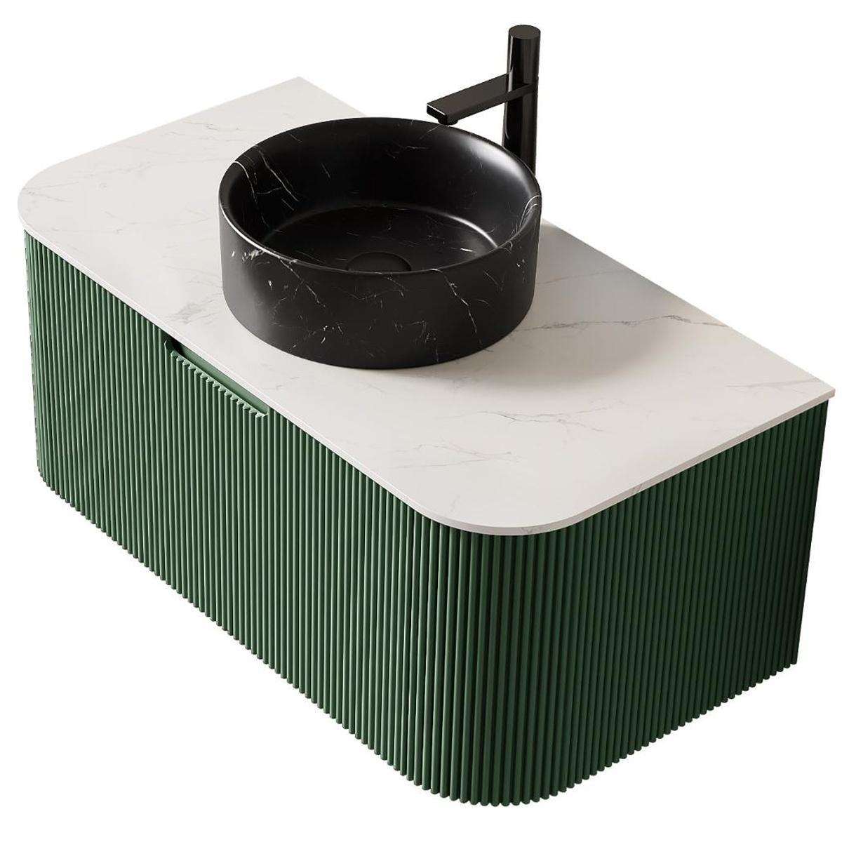36" Green Wood Floating Bathroom Vanity With Black Sink - HomeRoots - Flyclothing LLC