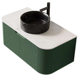 36" Green Wood Floating Bathroom Vanity With Black Sink - HomeRoots - Flyclothing LLC
