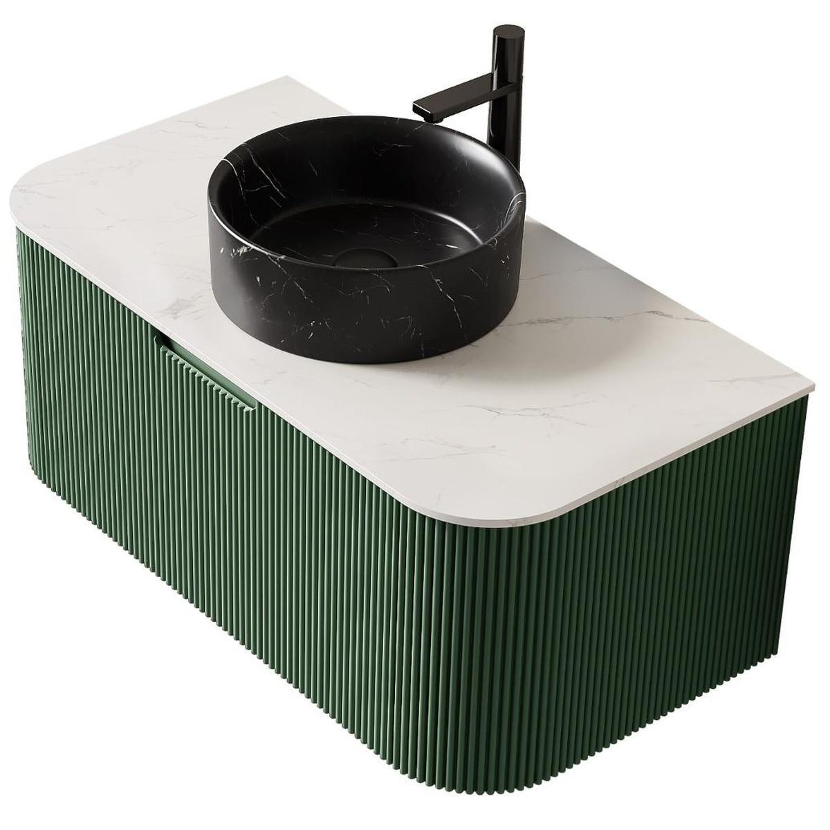 36" Green Wood Floating Bathroom Vanity With Black Sink