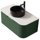 36" Green Wood Floating Bathroom Vanity With Black Sink - HomeRoots - Flyclothing LLC