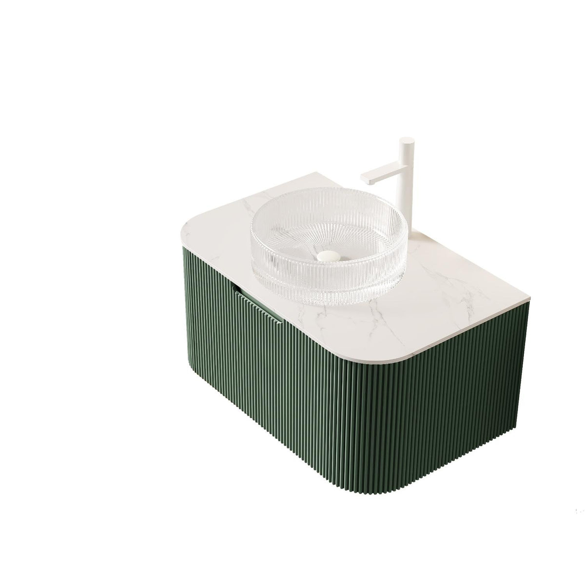 36" Green Wood Floating Bathroom Vanity With White Sink - HomeRoots - Flyclothing LLC