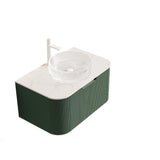 36" Green Wood Floating Bathroom Vanity With White Sink - HomeRoots - Flyclothing LLC