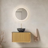 30" Brown Wood Floating Bathroom Vanity With Black Sink