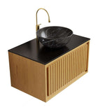 30" Brown Wood Floating Bathroom Vanity With Black Sink - HomeRoots - Flyclothing LLC