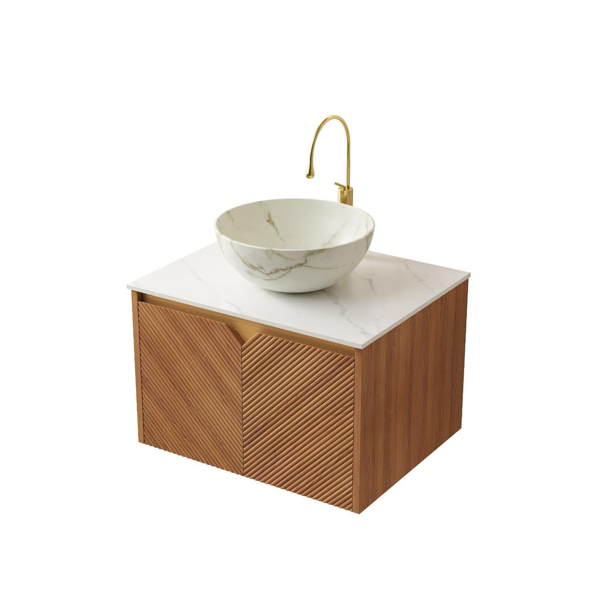 24" Brown Wood Floating Double Door Bathroom Vanity - HomeRoots - Flyclothing LLC