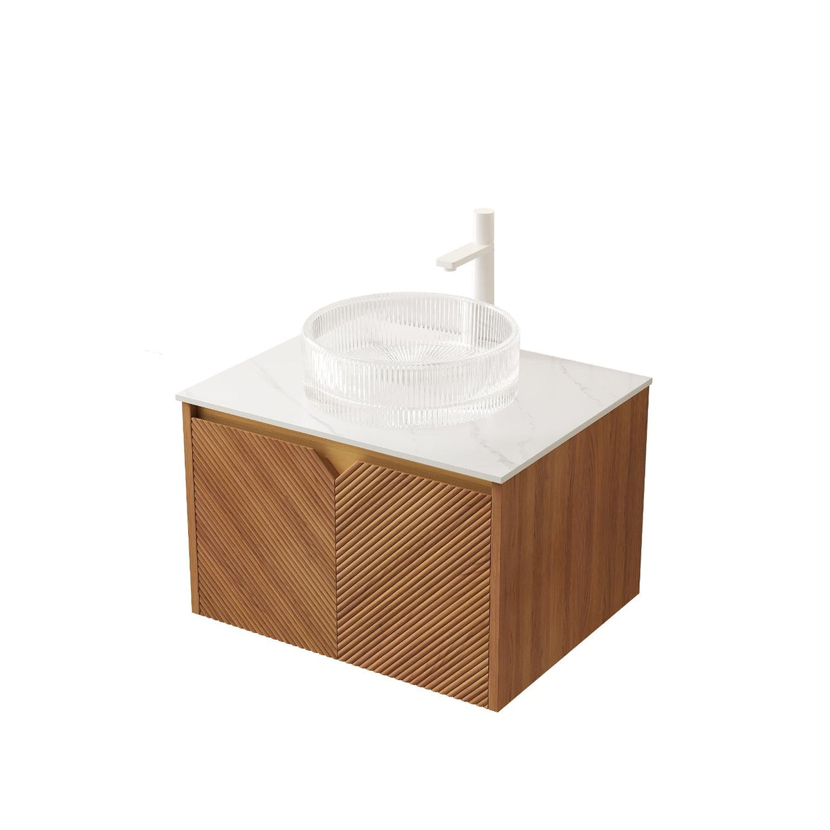24" Brown Wood Floating Double Door Bathroom Vanity - HomeRoots - Flyclothing LLC