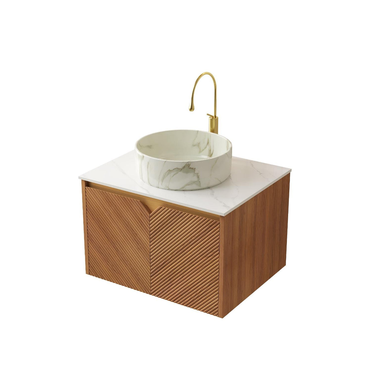 24" Brown Wood Floating Double Door Bathroom Vanity - HomeRoots - Flyclothing LLC
