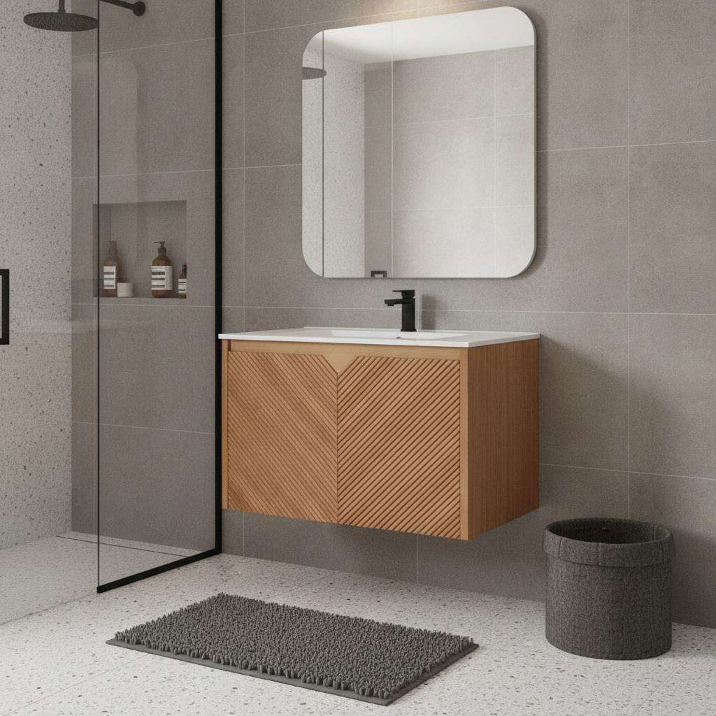 24" Brown Wood Floating Double Door Bathroom Vanity - HomeRoots - Flyclothing LLC