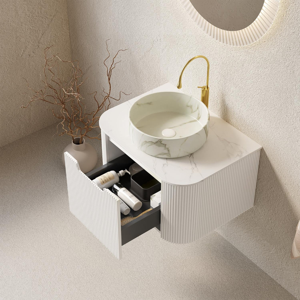 24" White Wood Floating Bathroom Vanity With Sink - HomeRoots - Flyclothing LLC