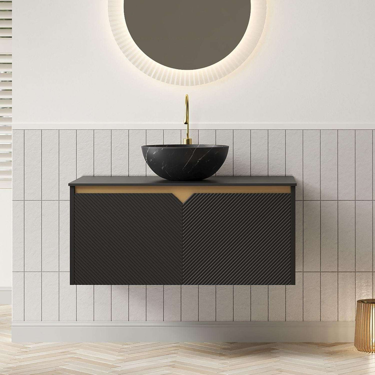36" Black Wood Floating Double Door Bathroom Vanity With Sink - HomeRoots - Flyclothing LLC