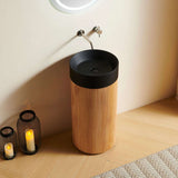 16" Brown Wood Freestanding Bathroom Vanity With Black Sink - HomeRoots - Flyclothing LLC