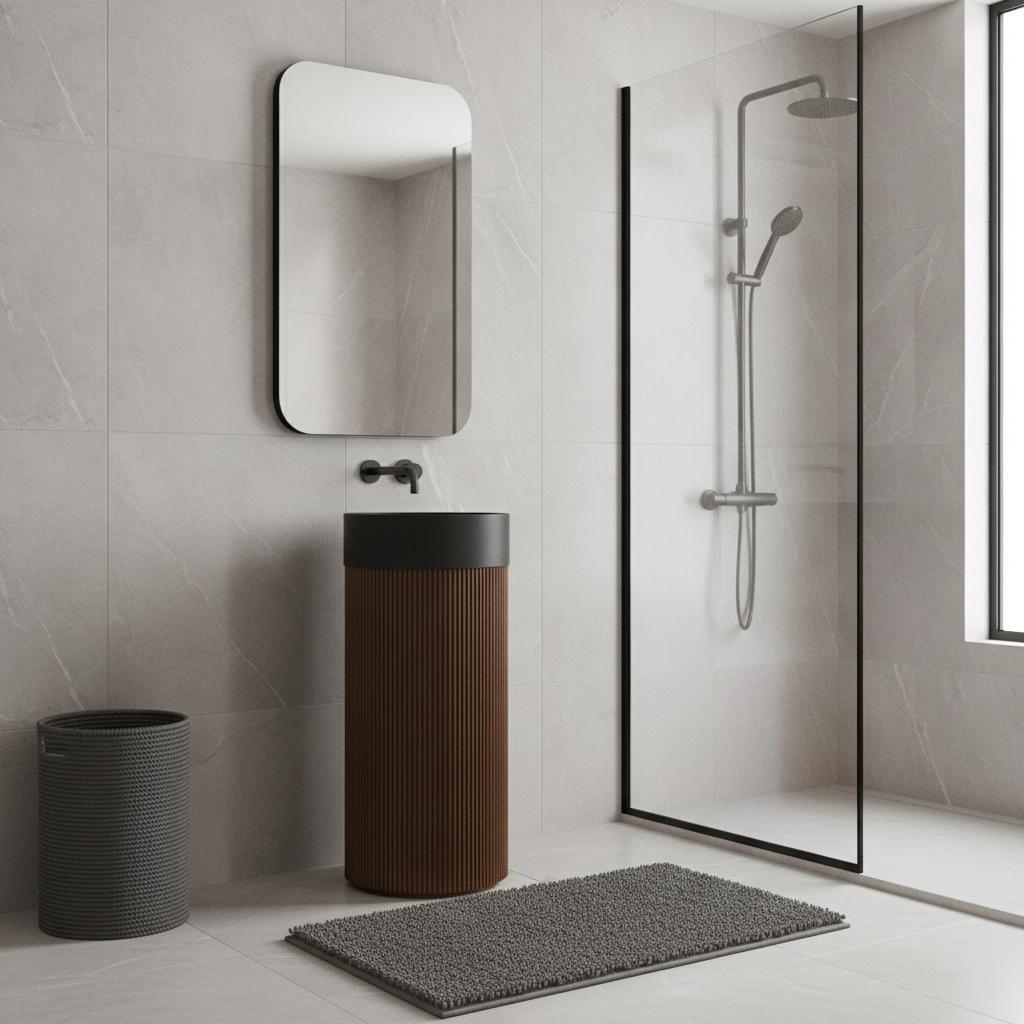 16" Brown Wood Freestanding Bathroom Vanity With Black Sink - HomeRoots - Flyclothing LLC
