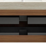 36" Brown Wood Floating Bathroom Vanity With White Sink And Two Drawers