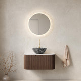 30" Brown Wood Floating Bathroom Vanity With Black Sink