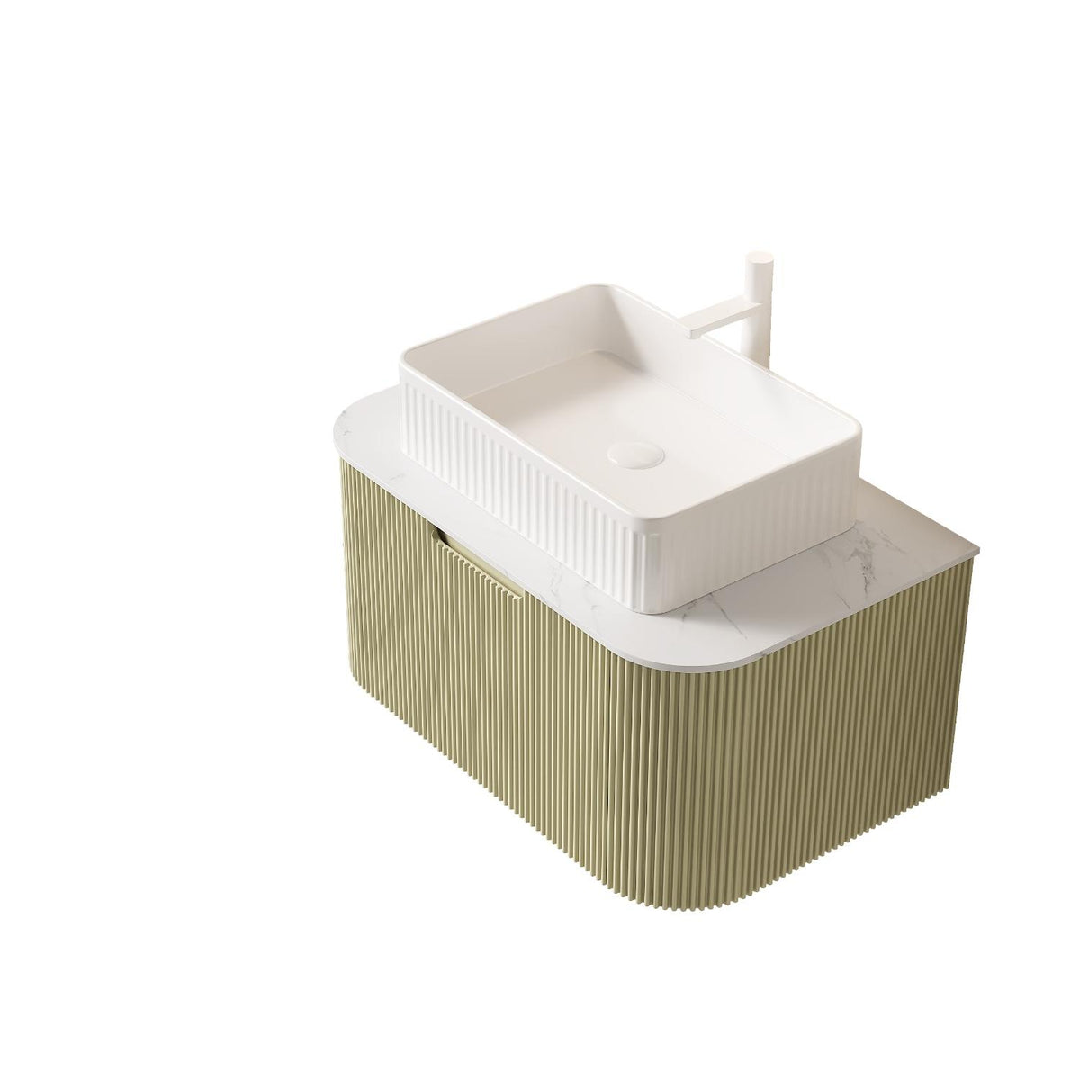 30" Green Wood Floating Bathroom Vanity With White Sink - HomeRoots - Flyclothing LLC