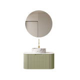 30" Green Wood Floating Bathroom Vanity With White Sink