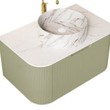 30" Green Wood Floating Bathroom Vanity With White Sink