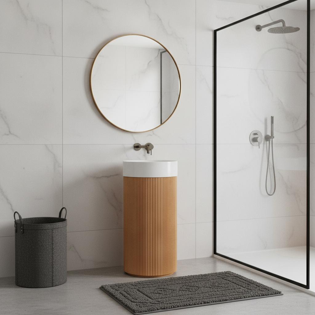 16" Brown Wood Freestanding Bathroom Vanity With White Sink - HomeRoots - Flyclothing LLC