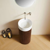16" Brown Wood Freestanding Bathroom Vanity With White Sink - HomeRoots - Flyclothing LLC