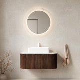36" Brown Wood Floating Bathroom Vanity With White Sink