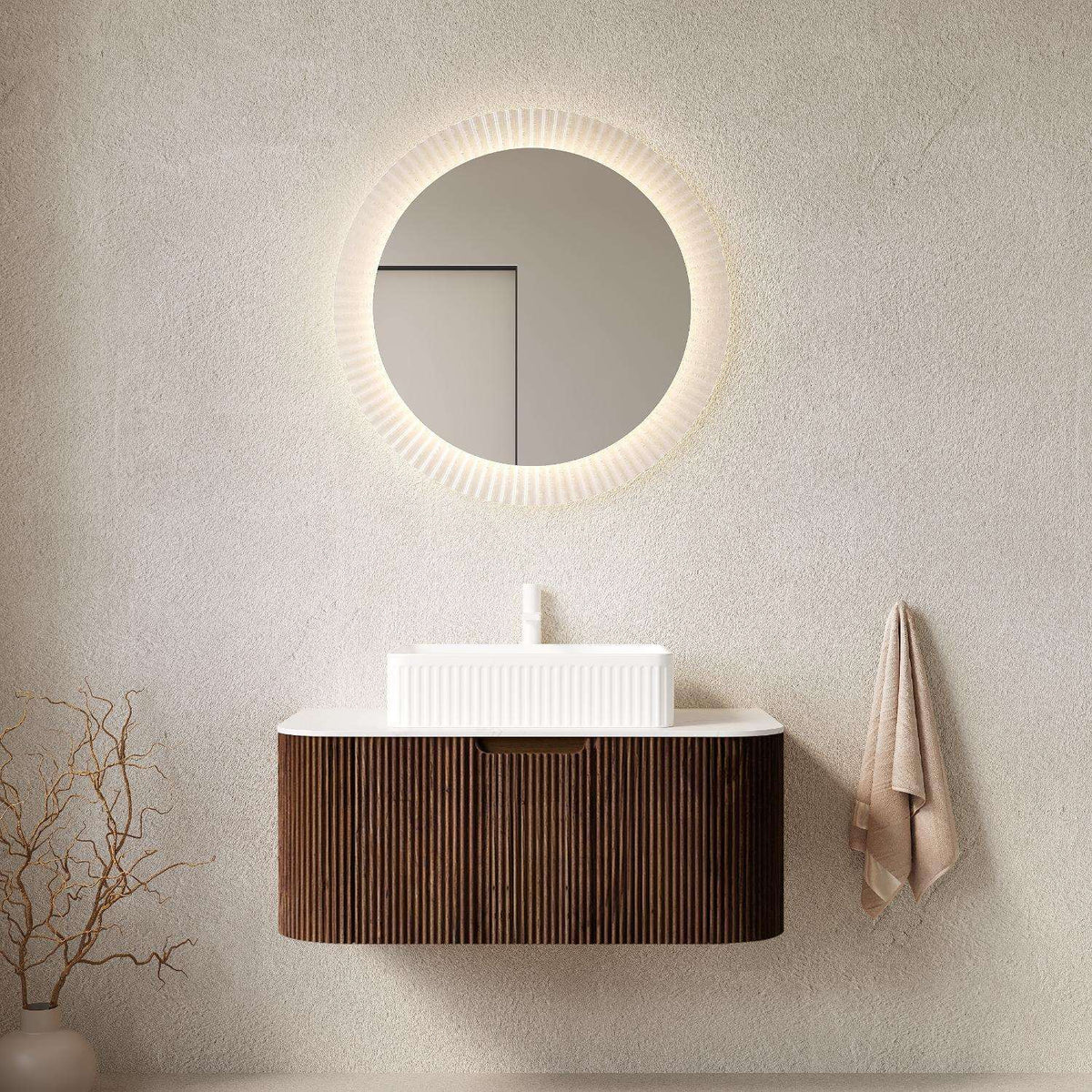 36" Brown Wood Floating Bathroom Vanity With White Sink - HomeRoots - Flyclothing LLC