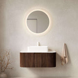 36" Brown Wood Floating Bathroom Vanity With White Sink - HomeRoots - Flyclothing LLC