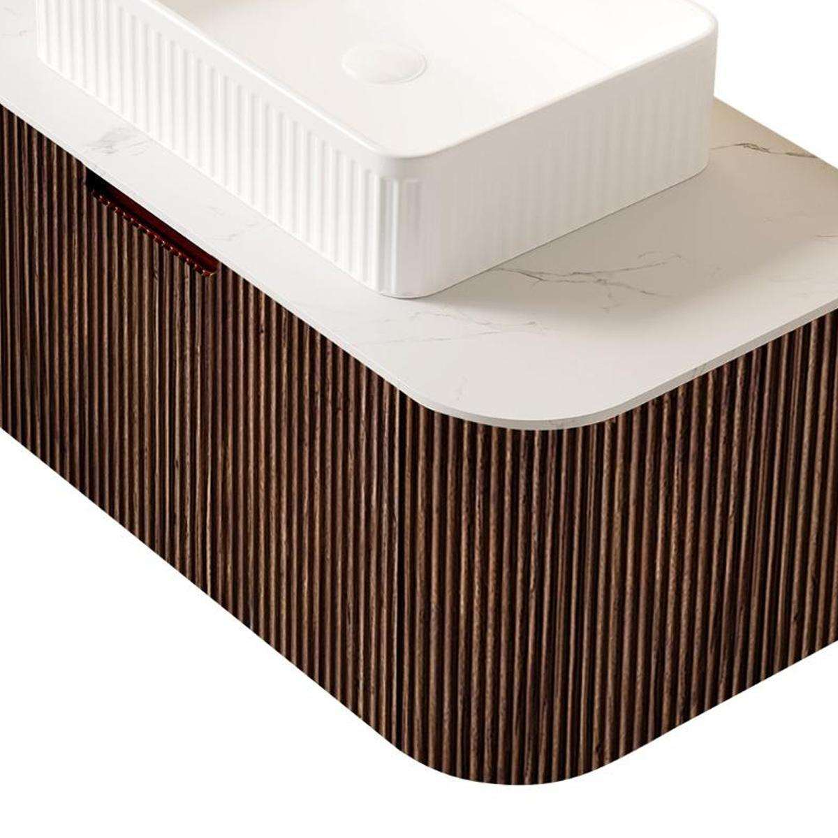 36" Brown Wood Floating Bathroom Vanity With White Sink - HomeRoots - Flyclothing LLC
