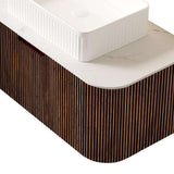 36" Brown Wood Floating Bathroom Vanity With White Sink - HomeRoots - Flyclothing LLC