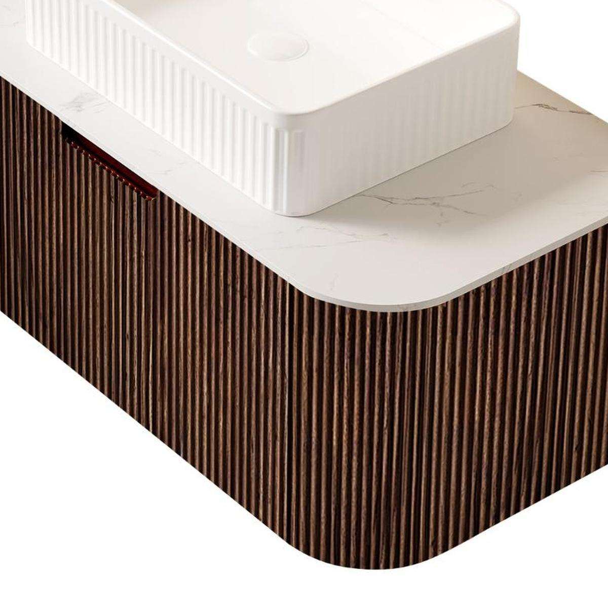 36" Brown Wood Floating Bathroom Vanity With White Sink - HomeRoots - Flyclothing LLC