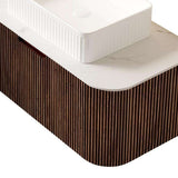 36" Brown Wood Floating Bathroom Vanity With White Sink - HomeRoots - Flyclothing LLC