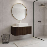 36" Brown Wood Floating Bathroom Vanity With White Sink - HomeRoots - Flyclothing LLC