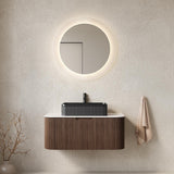 36" Brown Wood Floating Bathroom Vanity With Black Sink