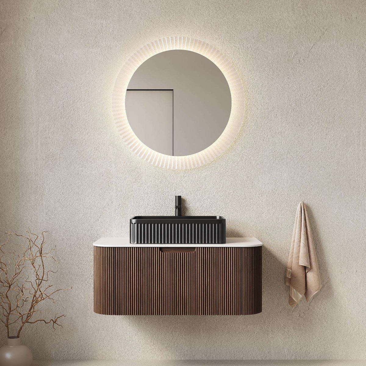36" Brown Wood Floating Bathroom Vanity With Black Sink - HomeRoots - Flyclothing LLC