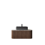 36" Brown Wood Floating Bathroom Vanity With Black Sink