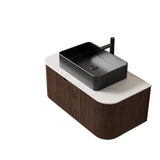36" Brown Wood Floating Bathroom Vanity With Black Sink