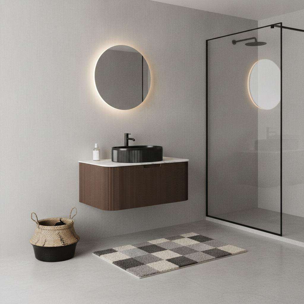 36" Brown Wood Floating Bathroom Vanity With Black Sink - HomeRoots - Flyclothing LLC