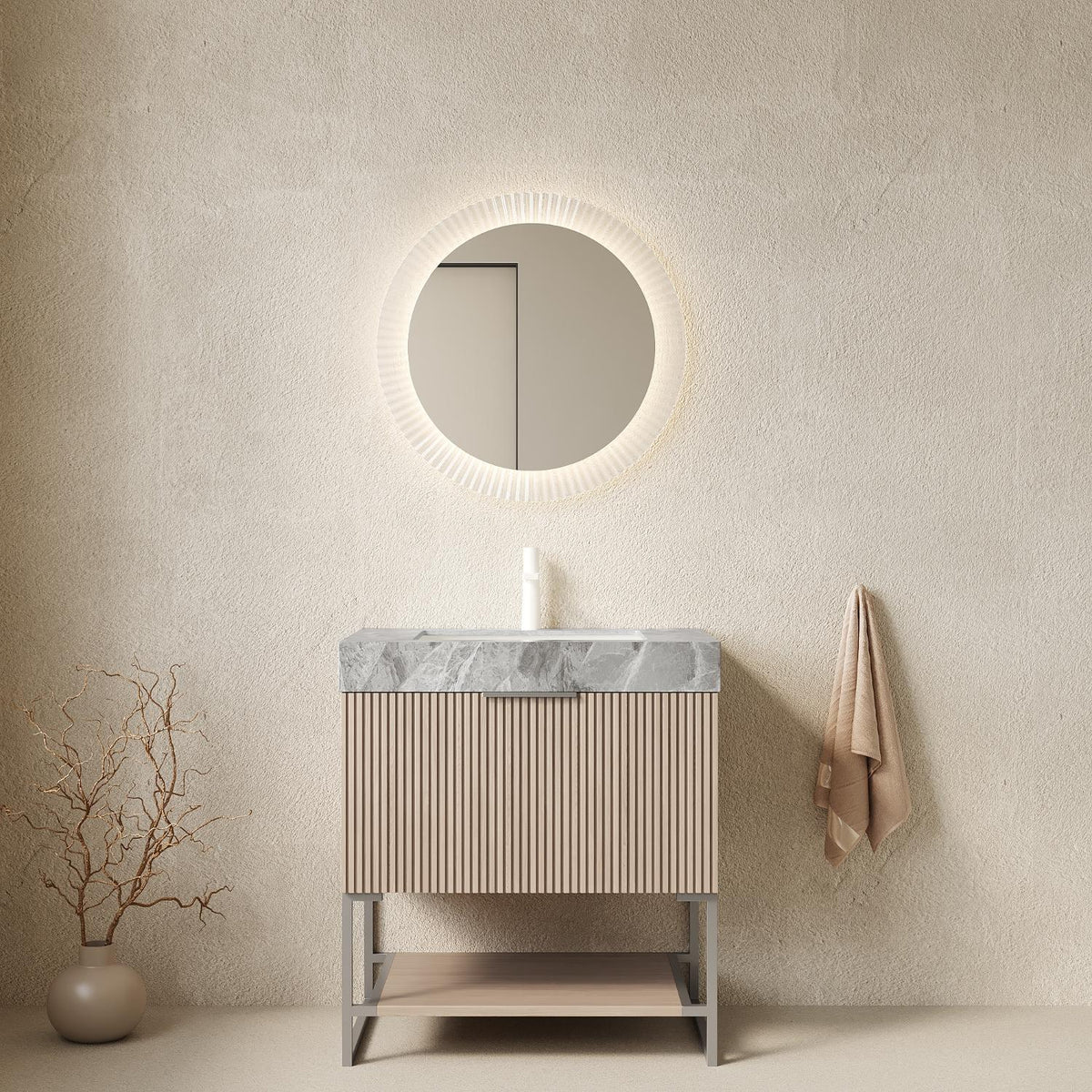 30" Brown Wood Freestanding Bathroom Vanity With White Sink - HomeRoots - Flyclothing LLC