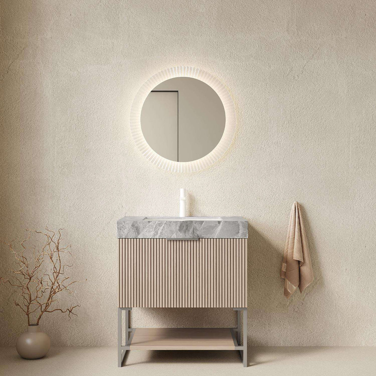 30" Brown Wood Freestanding Bathroom Vanity With White Sink - HomeRoots - Flyclothing LLC