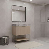 30" Brown Wood Freestanding Bathroom Vanity With White Sink - HomeRoots - Flyclothing LLC