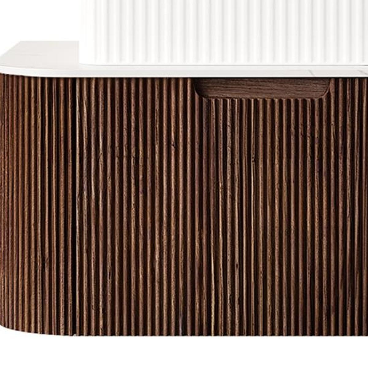 30" Brown Wood Floating Bathroom Vanity With White Sink