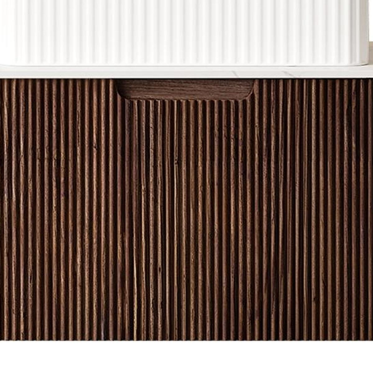 30" Brown Wood Floating Bathroom Vanity With White Sink