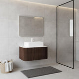 30" Brown Wood Floating Bathroom Vanity With White Sink