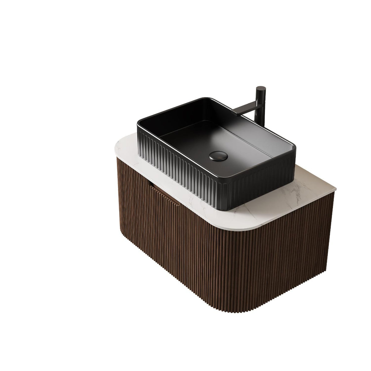 30" Brown Wood Floating Bathroom Vanity With Black Sink