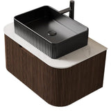30" Brown Wood Floating Bathroom Vanity With Black Sink