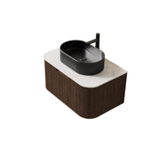 30" Brown Wood Floating Bathroom Vanity With Black Sink